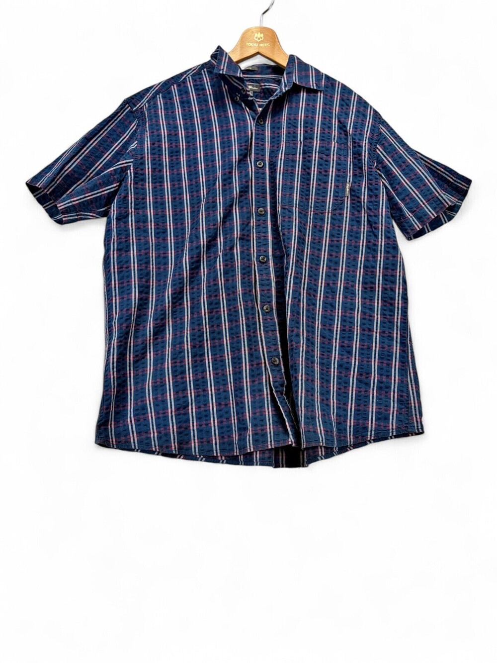 Eddie Bauer Men's XL Short Sleeve Button-Down Plaid Cotton Shirt